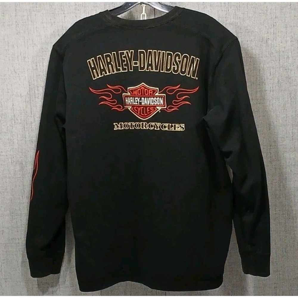 Harley-Davidson Shirt Mens Long Sleeve XL Black 100% Cotton‎ Flames Bikercore